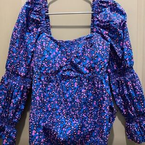 Lilly Pulitzer Preslee Long Sleeve Top (Blue Flare Growl and Prowl)